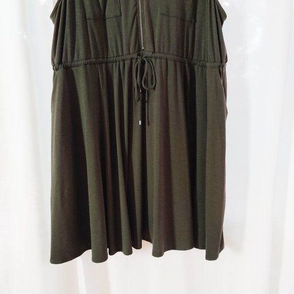 Torrid Olive Green Jersey Zip Front Drawstring Knee Length Dress Stretchy Size 5 - Picture 4 of 8